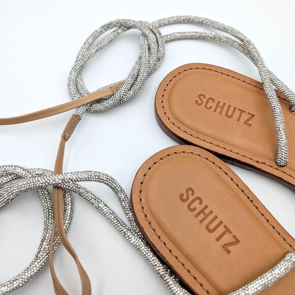 Schutz Kittie Glam Casual Flat Sandals Women's Silver/Beige Size US8B EU38.5 - Picture 14 of 14